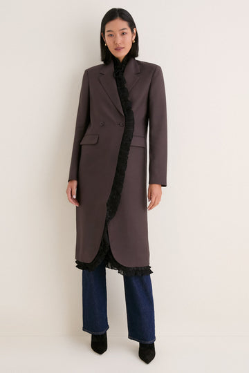 Chocolate Plum Double Wool Suiting Long Coat