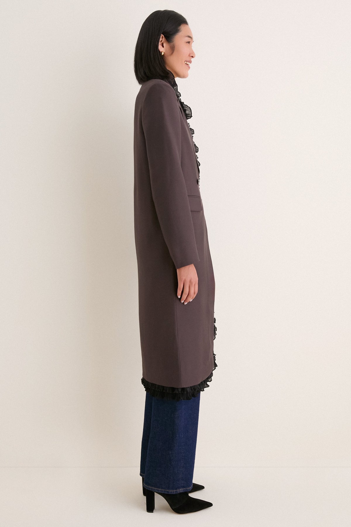 Chocolate Plum Double Wool Suiting Long Coat