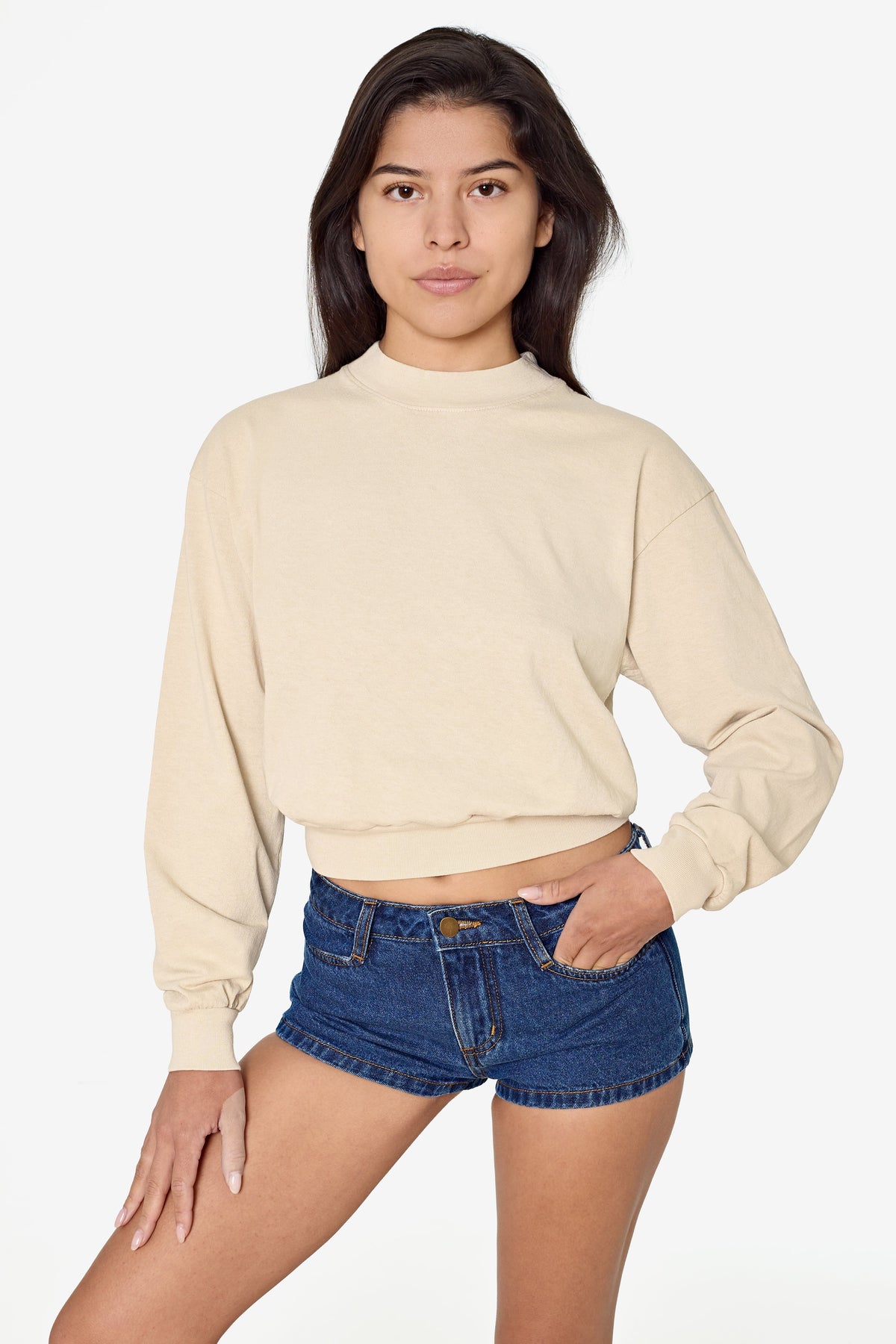 1804GD - Long Sleeve Garment Dye Cropped Mockneck