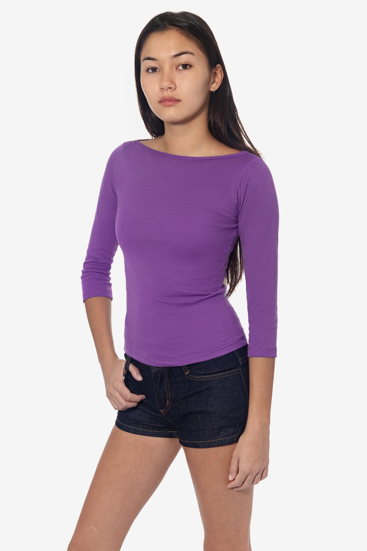 43044 - Baby Rib 3/4 Sleeve Boatneck Top