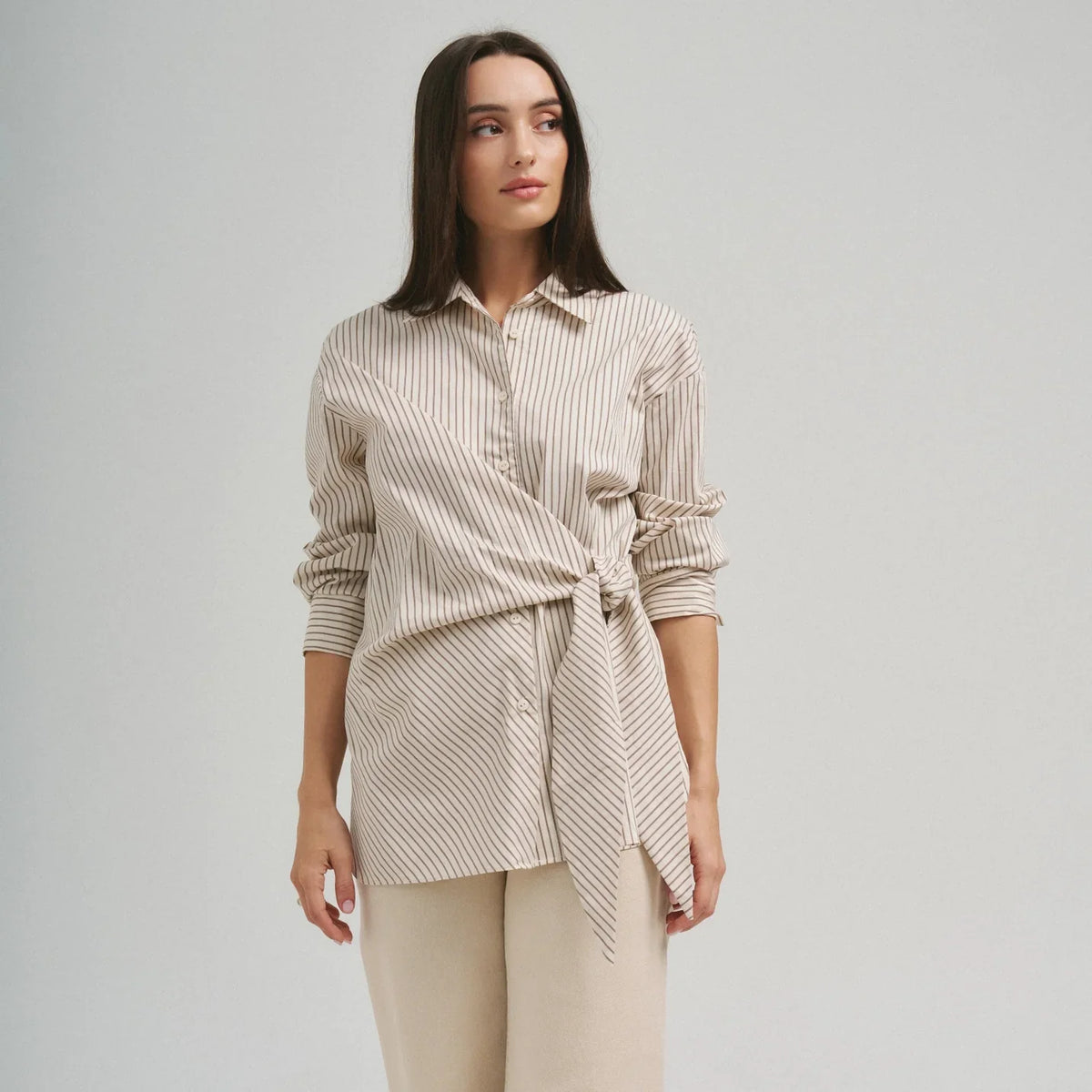 SIDE TIE DETAILED STRIPE SHIRT TOP