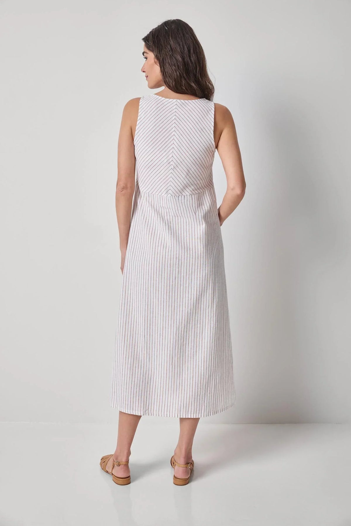 STRIPED KEYHOLE MIDI DRESS
