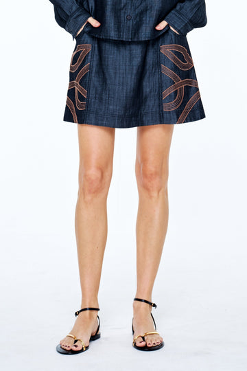 MYA EMBROIDERED DENIM MINI SKIRT