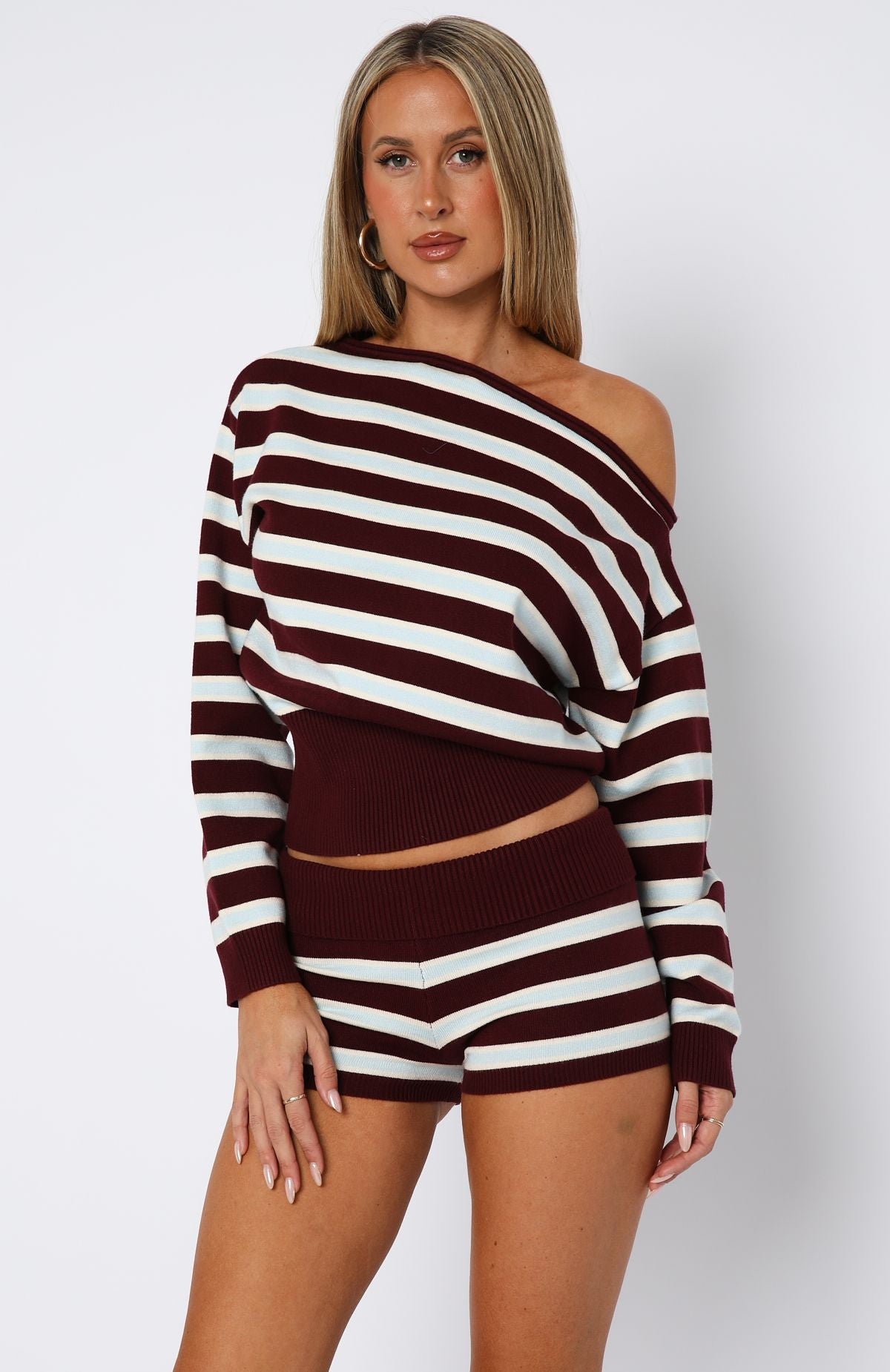 Everything To Everybody Sweater Burgundy Stripe