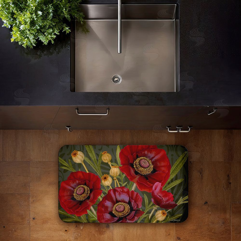 Nicole Tamarin | Red Poppy Midnight Garden Anti-Fatigue Mat