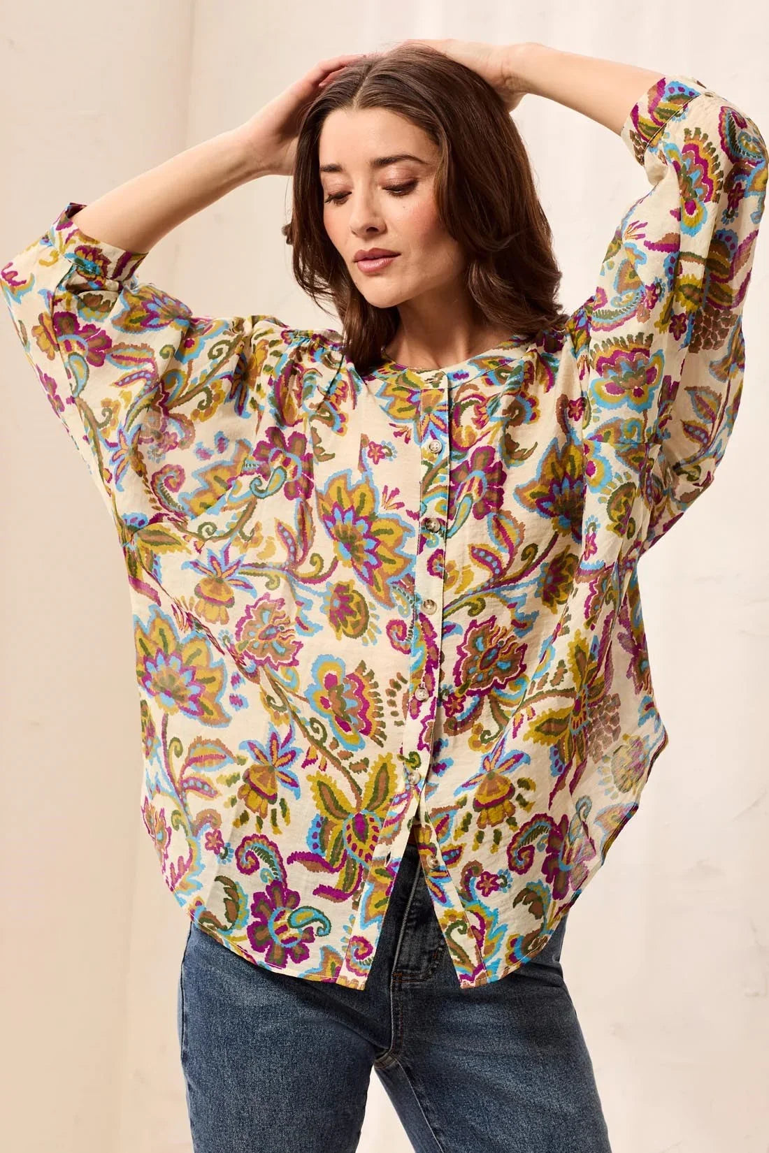 FLOWY DOLMAN SLEEVE BLOUSE